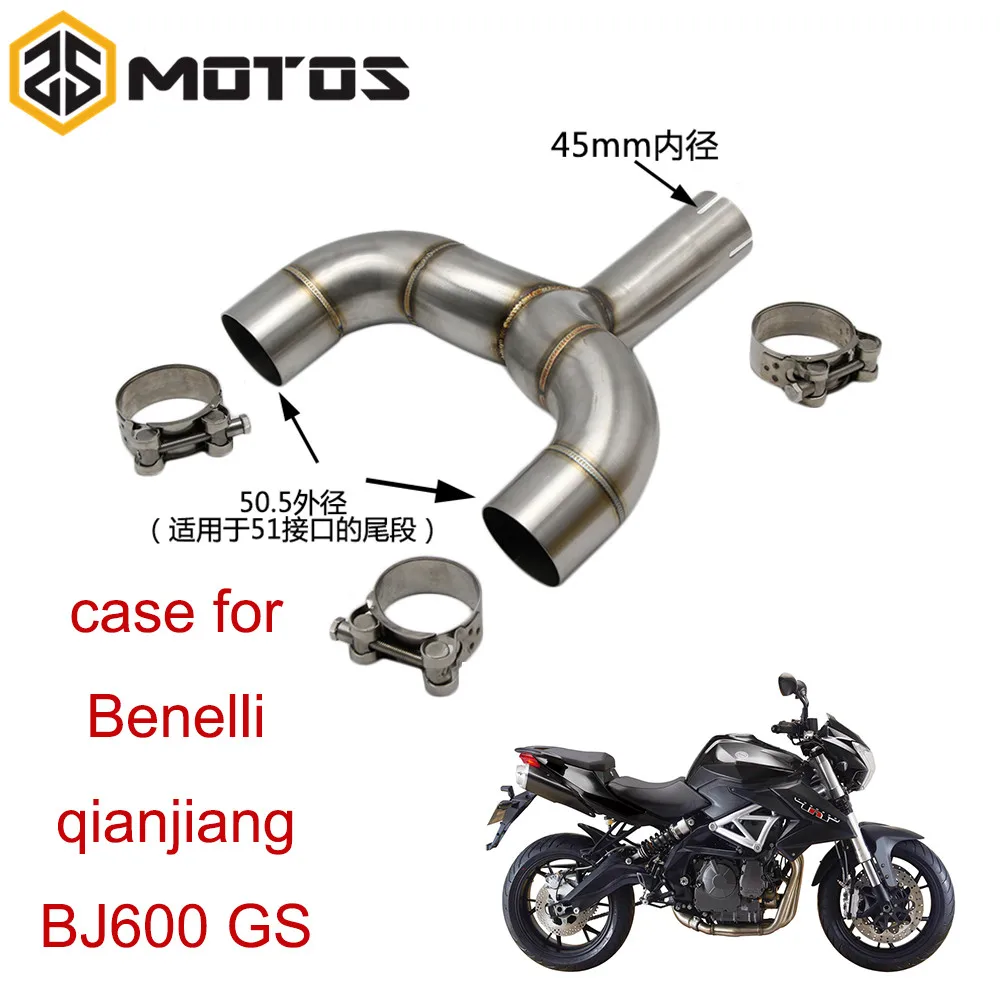 

ZS MOTOS Motorcycle Exhaust Mullfer Pipe Double Holes Middle Pipe For BENELLI BJ600GS Stainless Steel