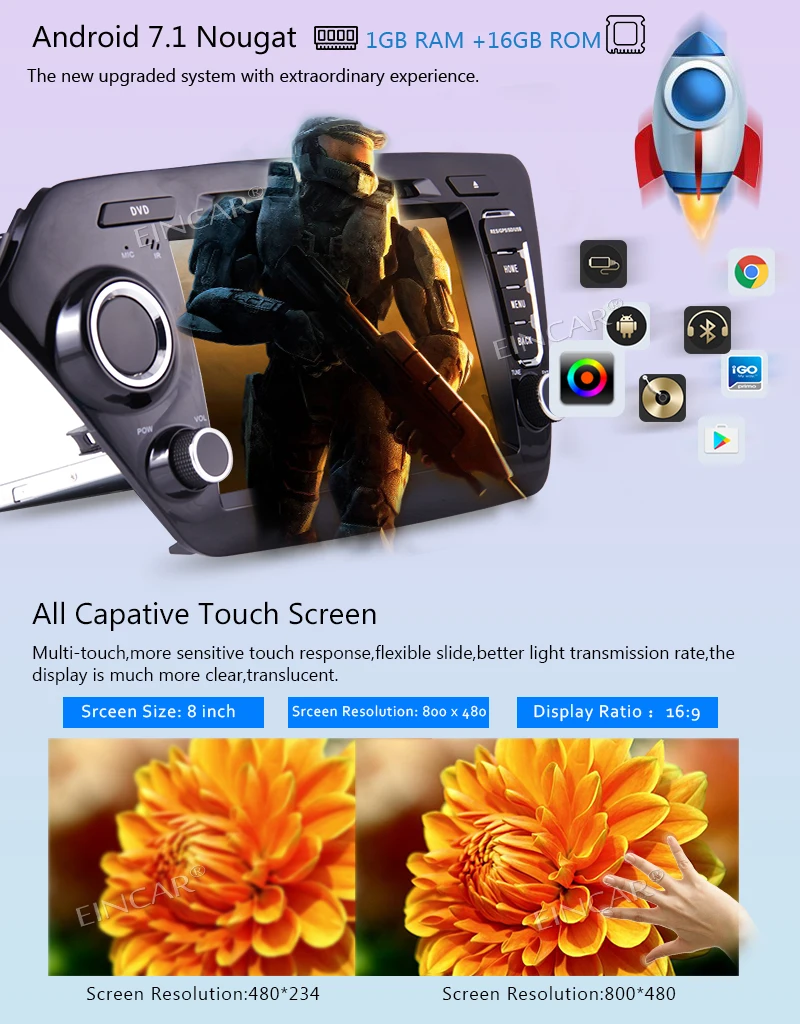 Discount EinCar 8 " Android 7.1 2Din Touch Screen In Dash Car Stereo for KIA K2(2011-2012) Car Autoradio MP3/MP4 DVD player WiFi+Camera 3