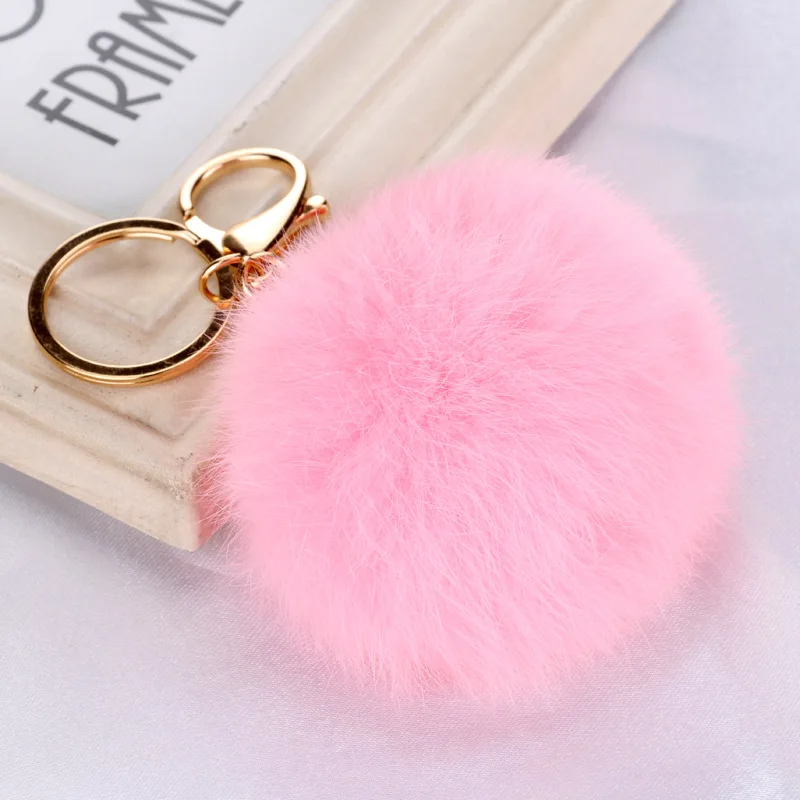 

Sale 8CM Faux Rabbit Fur Keychain Ball PomPom Cell Phone Car Keychain Pendant Gold Metal Buckle Charm Key Ring