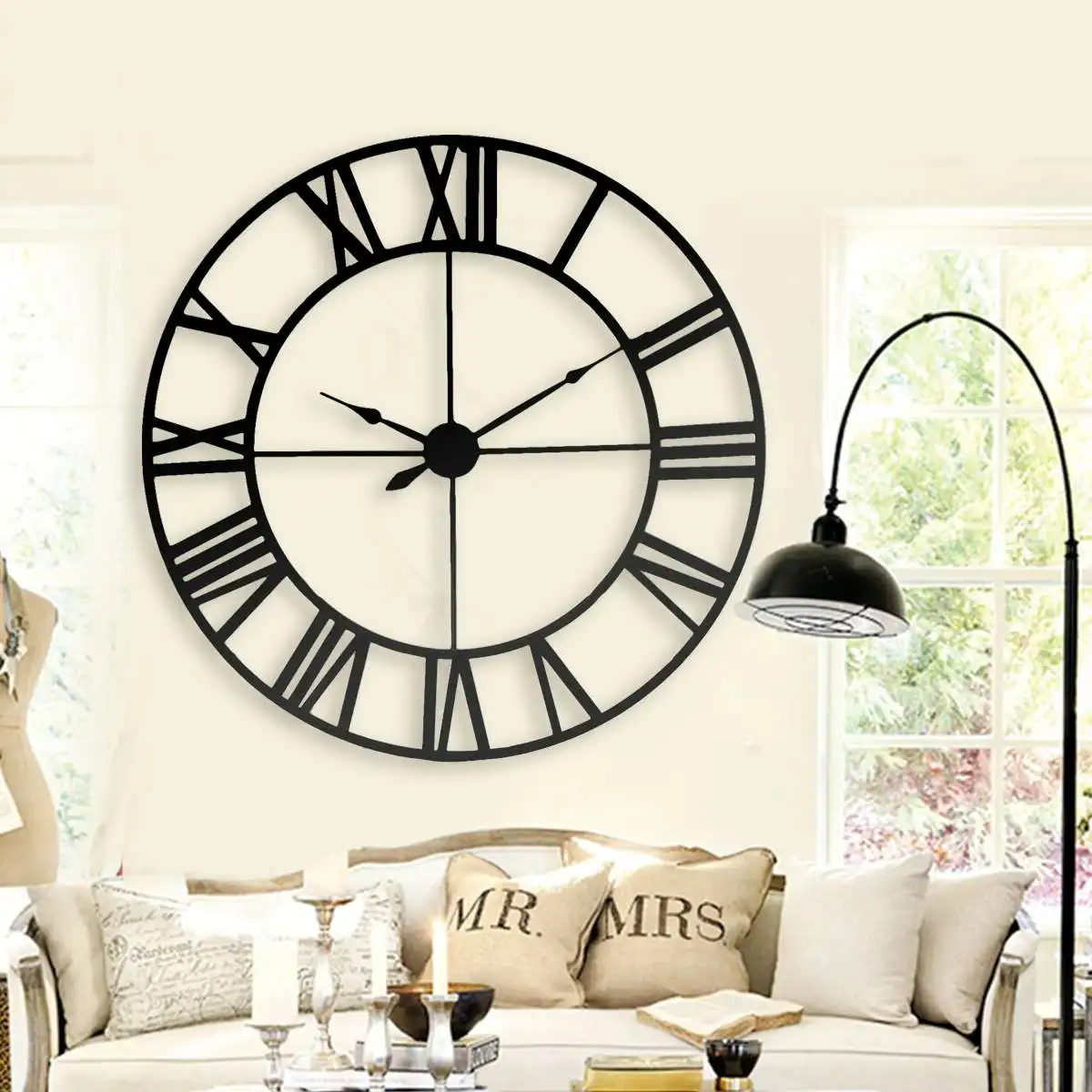 escort Kleren Vesting Nieuwe 80 Cm Moderne 3D Grote Retro Black Iron Art Hollow Wandklok Romeinse  Cijfers Home Decor Grote Klok Op de Muur|Wandklokken| - AliExpress