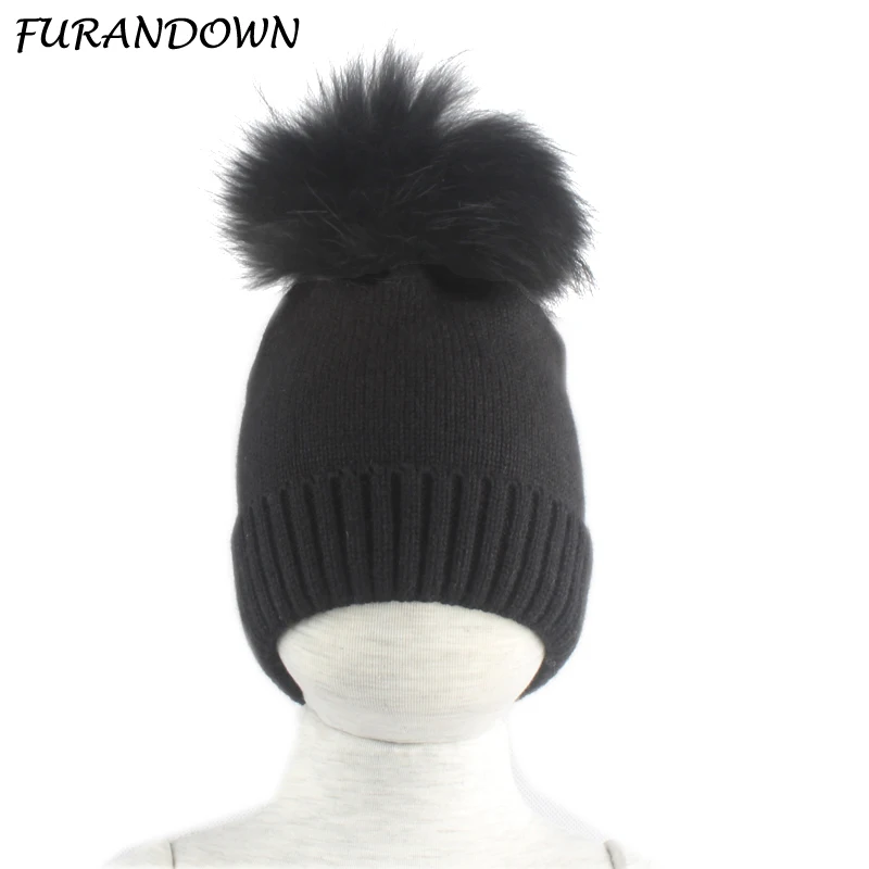 

Baby Hat Winter Children Baby Warm Cotton Beanies Hats Crochet Knitted Kids Caps Boys Girls Brand Real Fur Pompom Hat