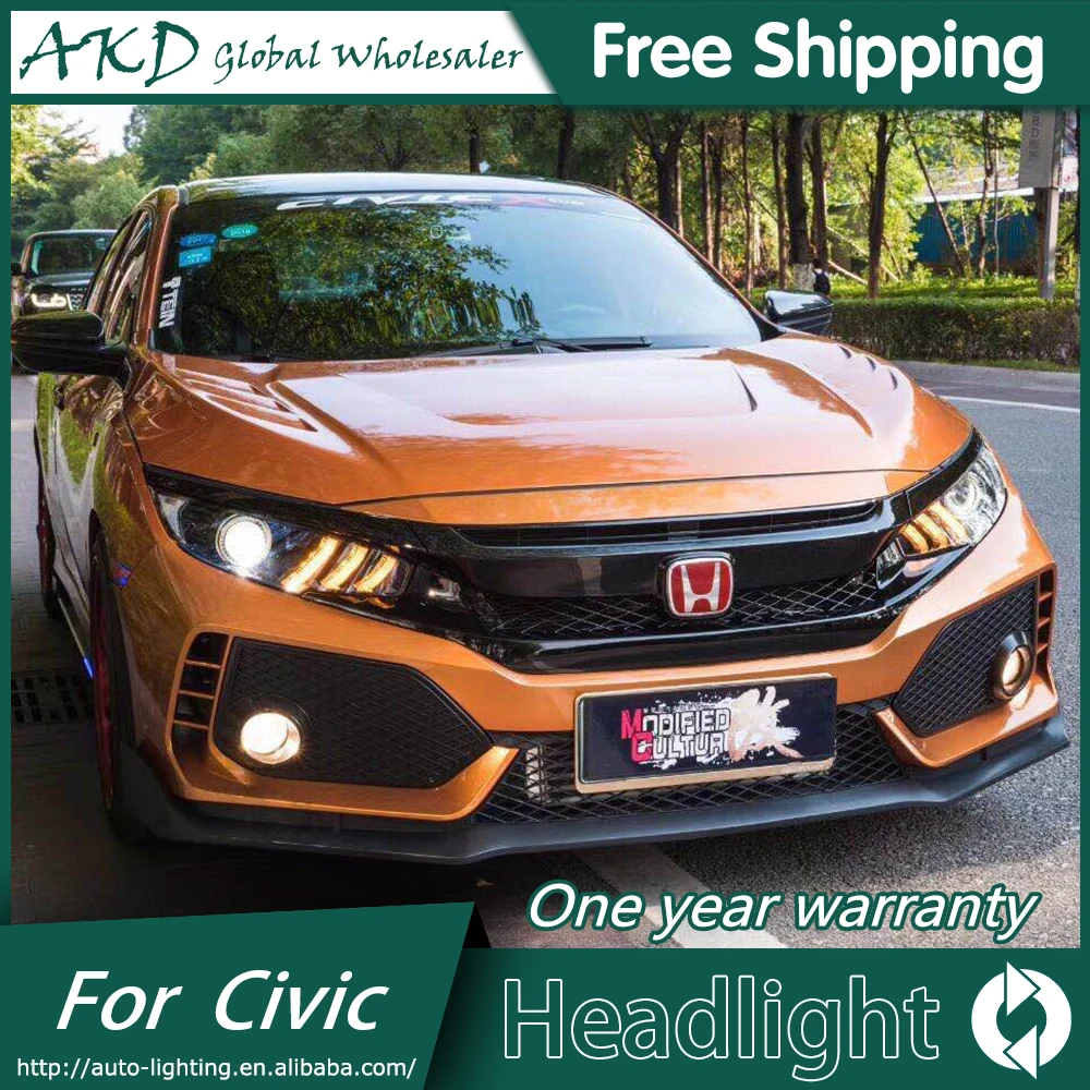 АКД стайлинга автомобилей Глава лампы для Honda CIVIC X 10th фар Светодиодный фара глаза ангела DRL Биксеноновая объектив динамический сигнал поворота