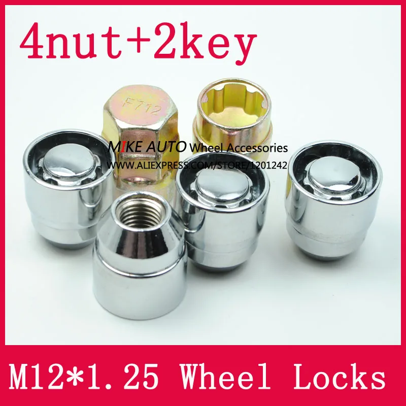 4Nuts+2keys M12x1.25 1.25 Wheel Locks Lug Nuts Anti theft Security Nut Fit For Nissan X trail