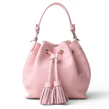 Hohe Qualität Mädchen Fashion Sexy Mini Quaste Handtasche Dame Rindsleder Lederarmband Crossbody Umhängetasche Frauen Bucket Totes