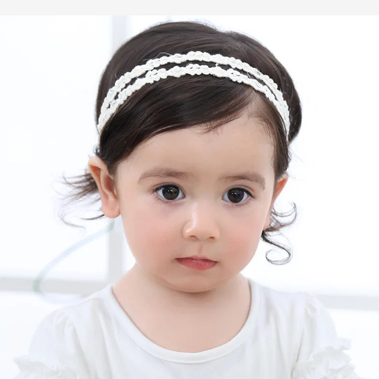 Baby Girl Headband Pearl Lace Flower Hair Band Child Retro Elastic Hair Accessories Kid Adjustable Tieback Headwear Photo Props accessoriesdiy baby 