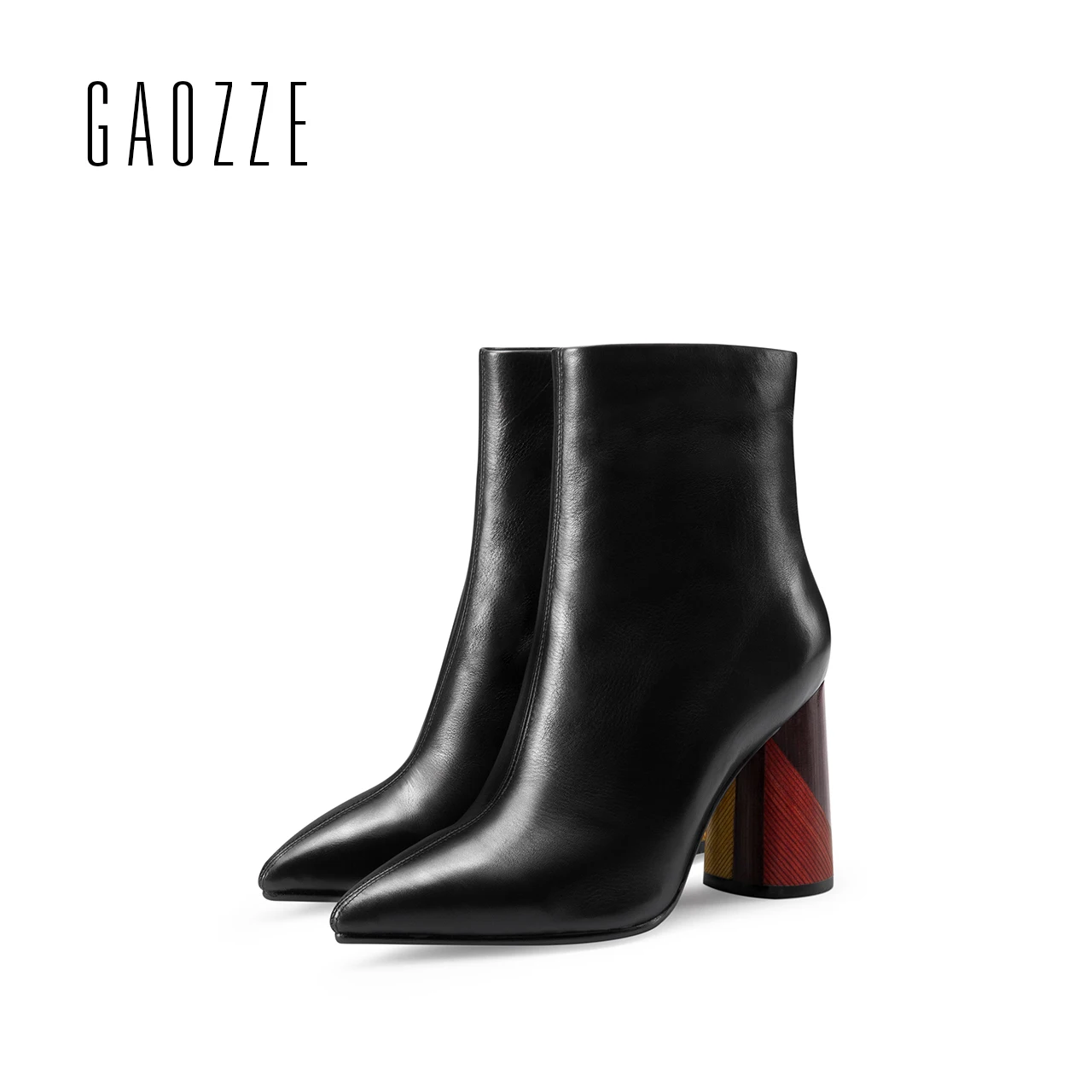 

GAOZZE women boots genuine leather pointed high-heeled ankle boots for women side zipper thick heel women boots 2017 autumn new
