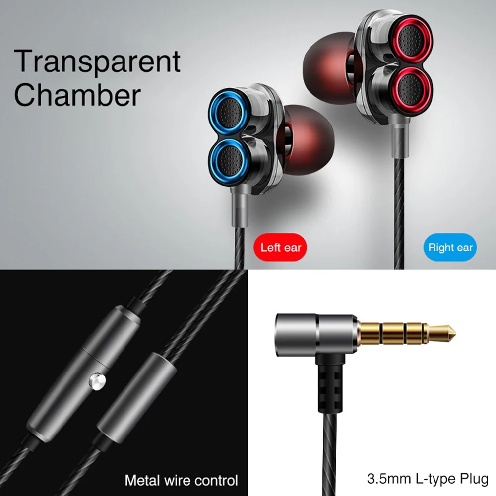 DR.CASE High Quality Bluetooth Earphone Double Moving Coils Magnetic Bass Quad-core Speakers 3.5mm Mini Stereo Sports Earphones