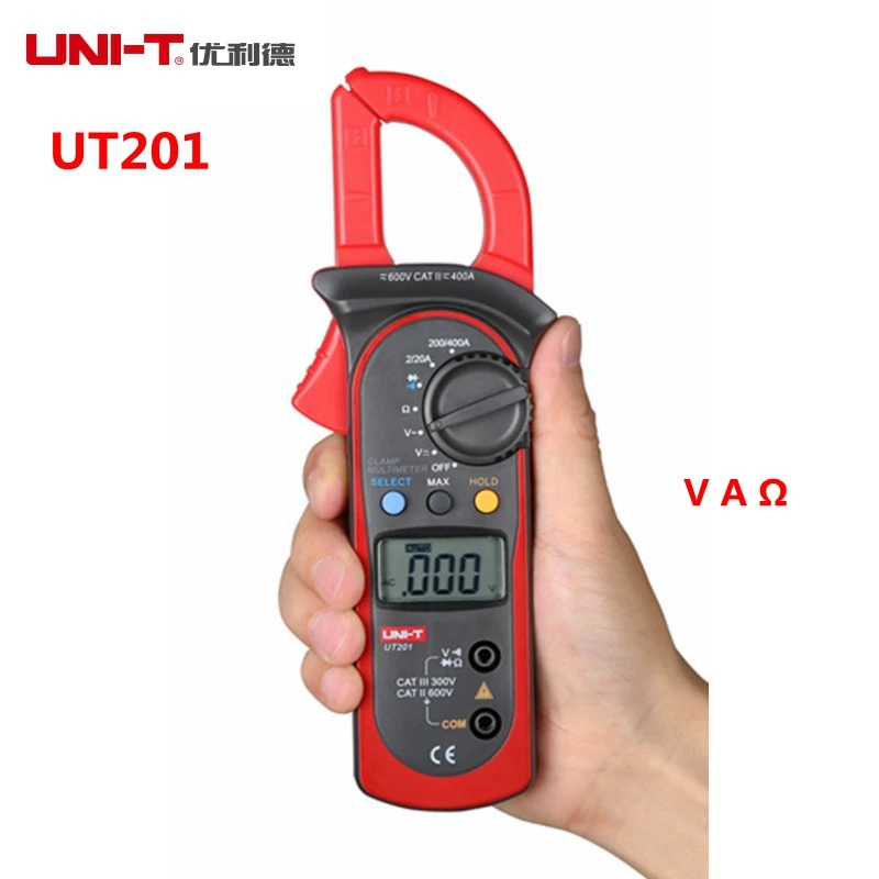 

UNI-T UT201 400A 600V Digital Clamp Multimeter LCD Voltage Current Resistance Tester Auto Range
