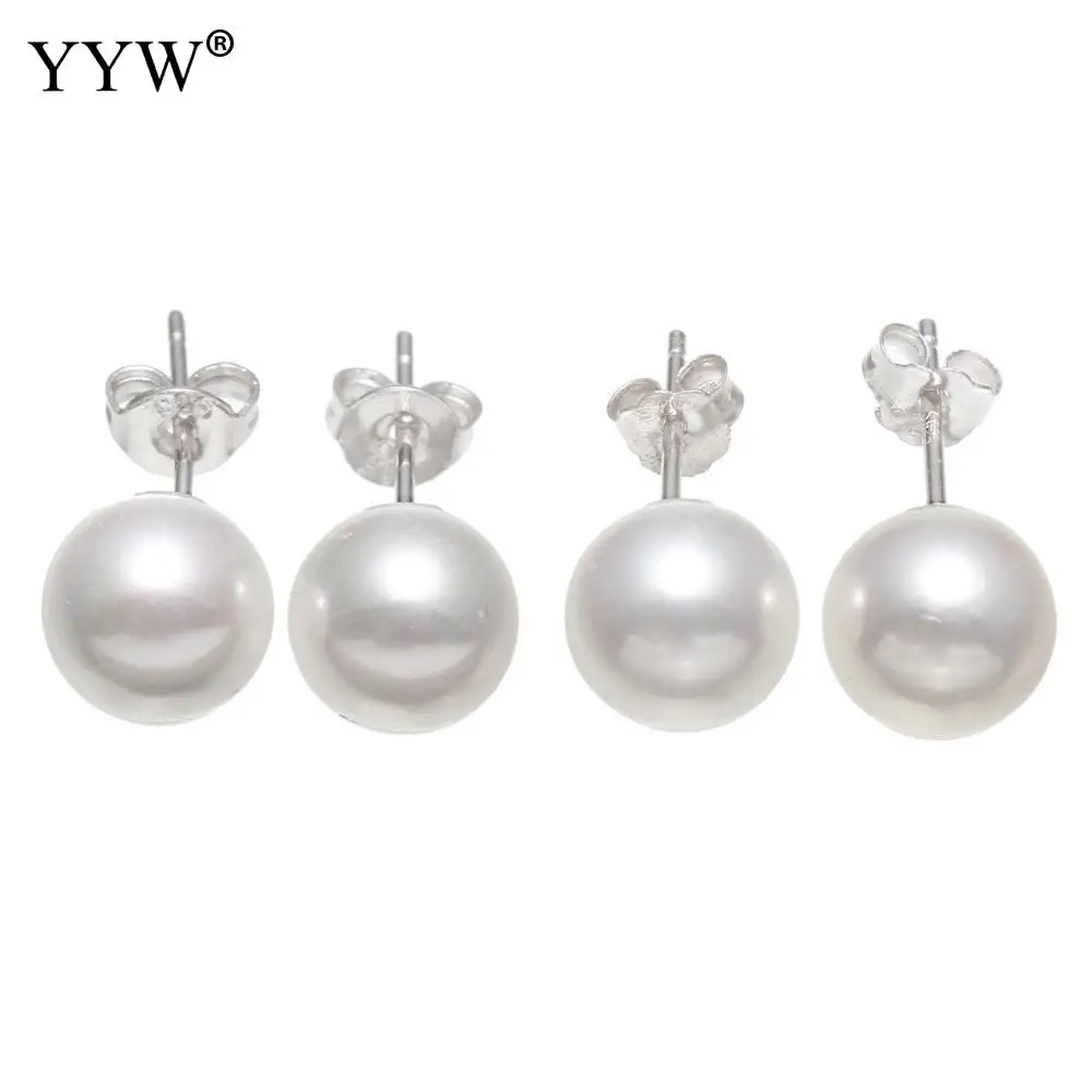 

South Sea Shell Stud Earring Women Elegant Vintage 8mm Natural Pearl Stud Earrings Silver-color Earring Whole Sale Price