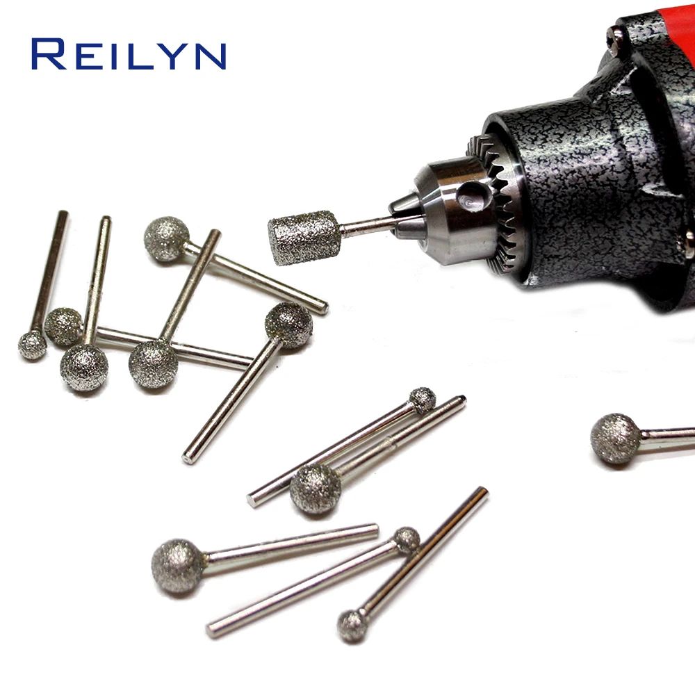 

10PC Diamond Jade polishing bits 60# boron carbide diamond grinding burr abrasive point polishing bits drilling hole for dremel