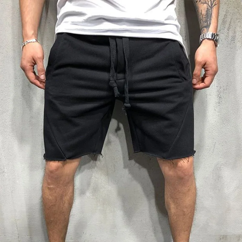 Спортивные однотонные мужские шорты для фитнеса, свободные повседневные шорты со шнуровкой, летние модные мужские тренировочные шорты