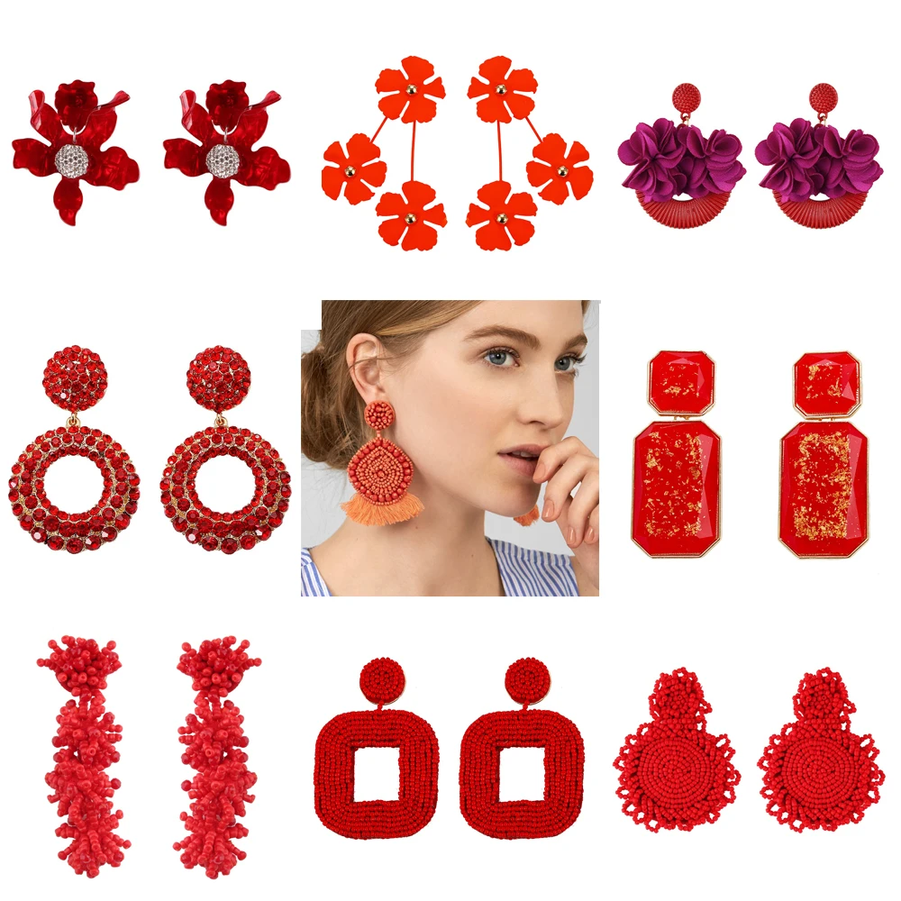 

Best lady Trendy Handmade Beaded Earrings for Women Red Wedding Fringed Drop Earrings Party Gift Tassel Jewelry Bohemian Bijoux