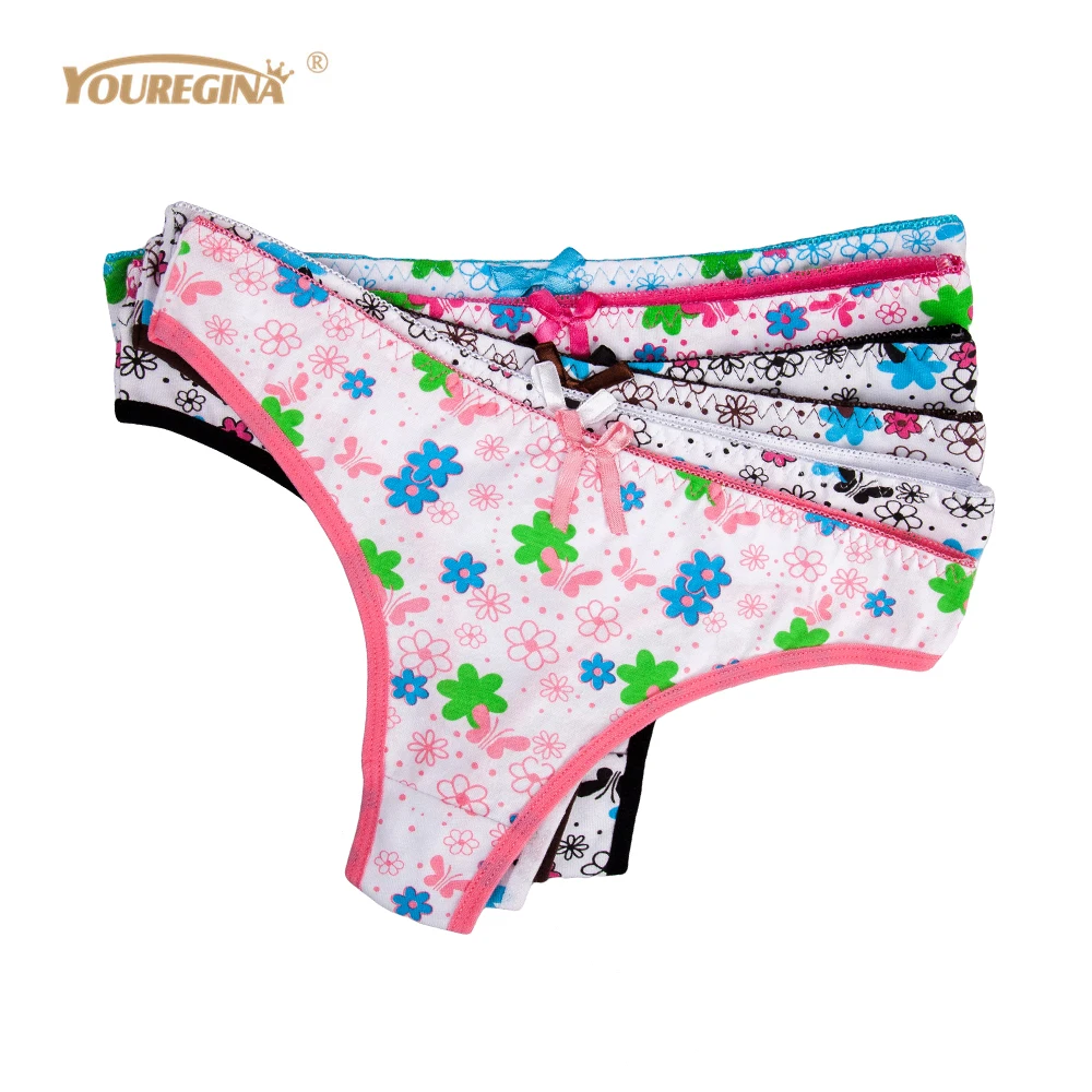 

YOUREGINA Sexy Tangas Women Thongs and G Strings Cotton Panties Ladies Underwear Floral Print Strings Thong for Ladies 6pcs/lot