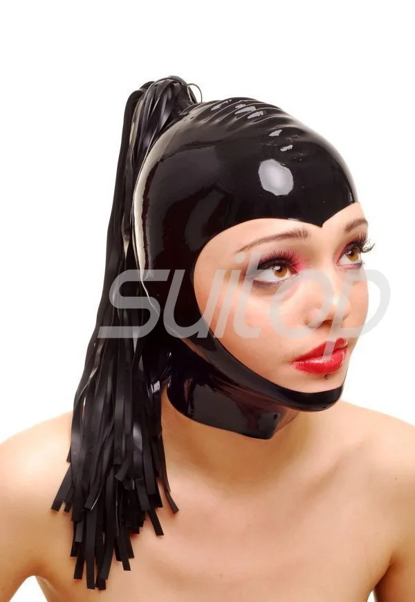 

Suitop New latex Hoods rubber mask for adult in trasparent including hairs