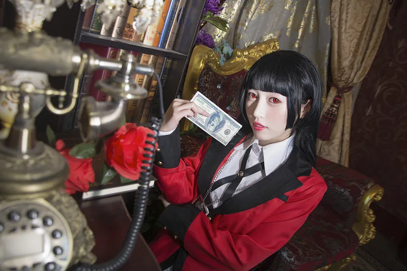 Kakegurui Compulsive Gambler Runa Yomozuki Kakegurui Cosplay Costume Runa Yomozuki Coat Jabami Yumeko Cosplay Costume and wig