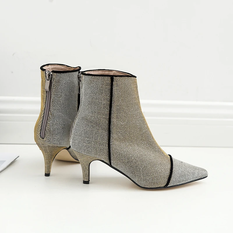 High school luxury sequins women's ankle boots stiletto stiletto personality Chelsea boot casual Martin boot fashion ankle boot