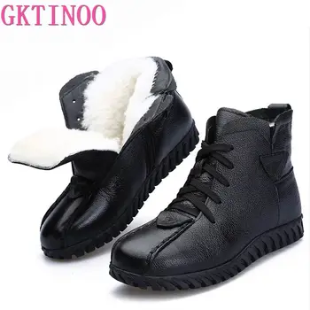 

GKTINOO 2019 Women Snow Boots Winter Warm Shoes Genuine Leather Thick Wool Ankle Boots For Women Fur Flat Boots Female Botas