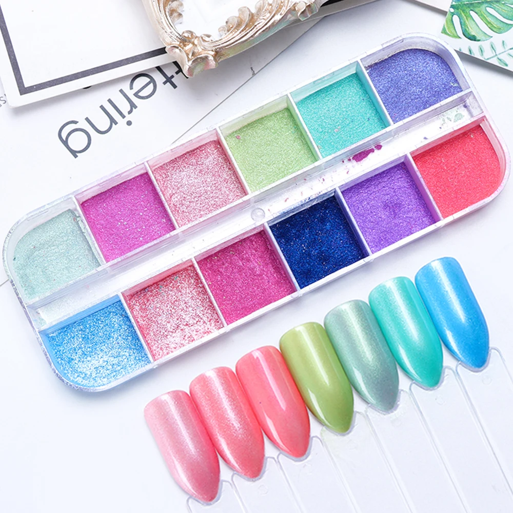 

Mix Color Neon Nail Glitter Powder Pearl Shell Shimmer Chrome Pigment Polish Dust Glimmer Rose Red Nail Art Decorations SAZGF