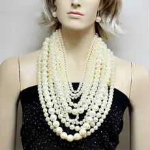 Moda exagerado collar de cadena de múltiples capas de perla grande halter de las mujeres de lujo de largo banquete collar joyería del partido de las señoras