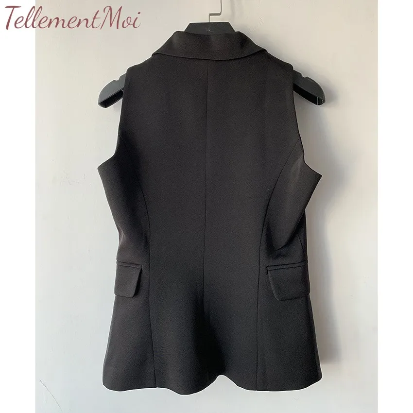 Women Vest Jacket Classic Double Breasted Suit Waistcoat Solid V Neck Sleevless Elegant Office Lady Lapel Blazer Coat Outerwear