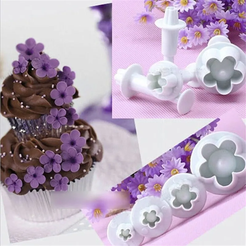 

TTLIFE 4Pcs Plum Flower Plunger Cookie Cutter Fondant Cake Sugarcraft Biscuit Mold Cake Pastry Chocolate Cupcake Decorating Tool