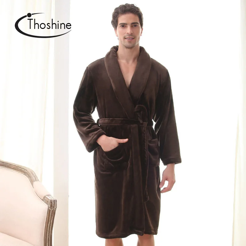Thoshine 2017 Spring Autumn Winter Warm Coral Fleece Men Robe Family