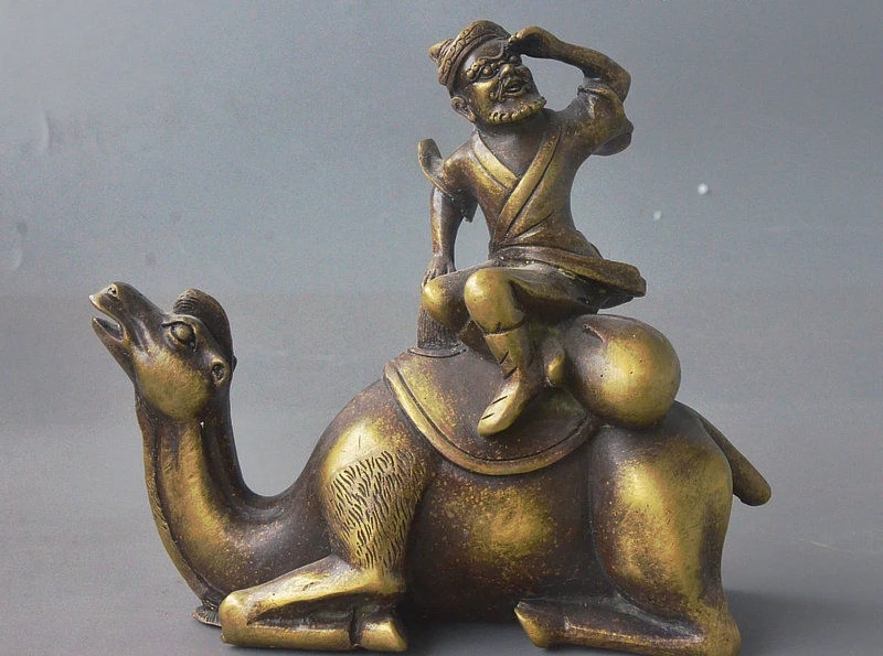 

Collect Chinese Ancient Folk Bronze Old People Ride Camel The Silk Road Statue