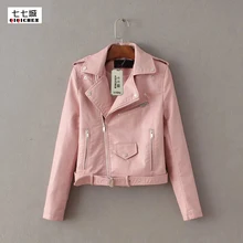 Red Leather Jacket Women Short Motorcycle Biker Jackets Veste Cuir Femme Pink Black Soft Coats Blouson Cuir Femme UV1063