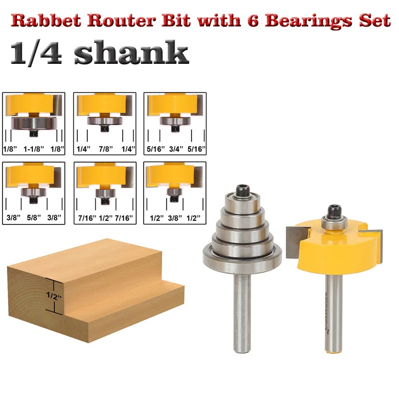 Фасонная фреза для вырезания желобков с 6 набор подшипников-1/" H-1/4" хвостовик, для деревообработки режущий шип фрезы по дереву инструменты