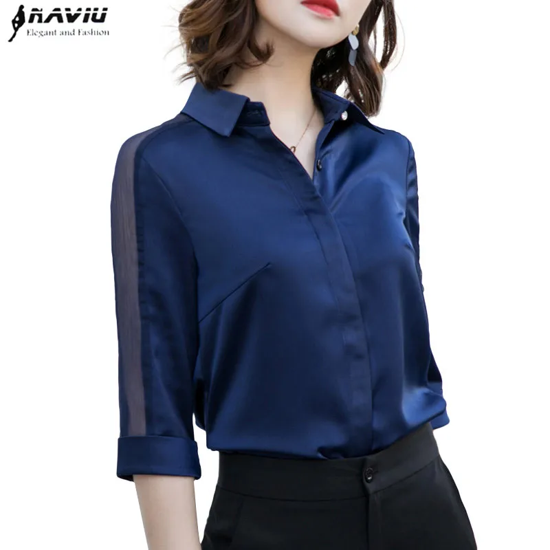 Fashion women Satin shirt Summer new half sleeve casual loose blouses office ladies plus size work wear tops