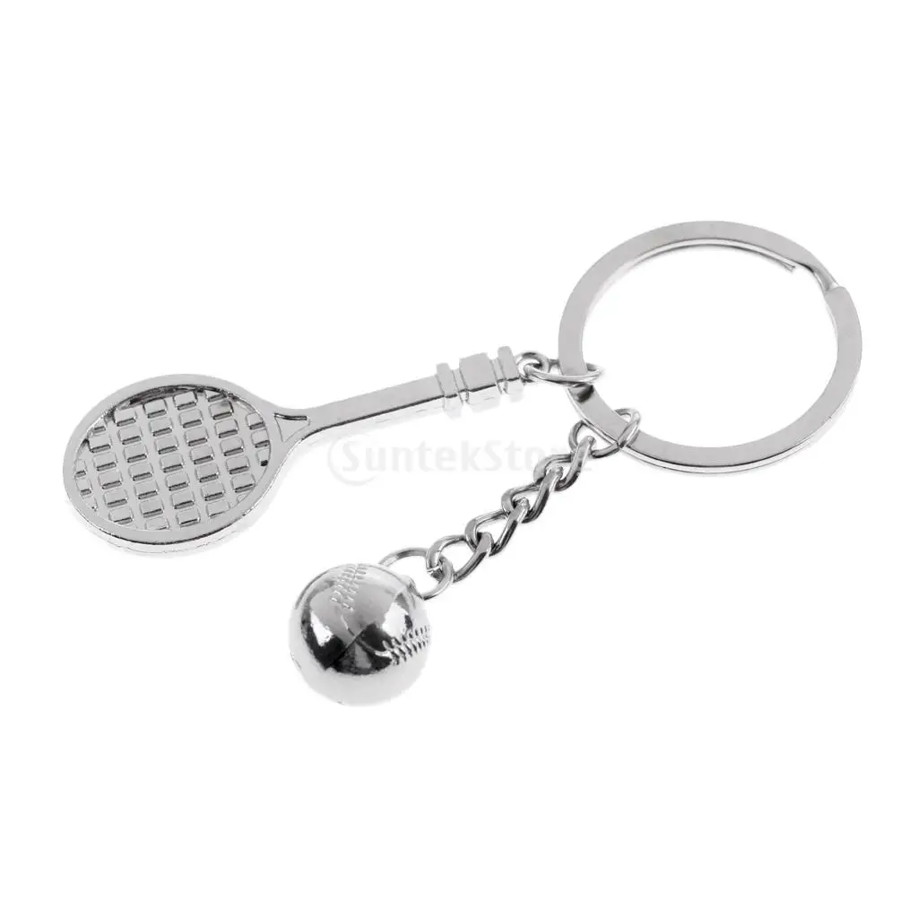 Sturdy Alloy Tennis Racket Tennis Ball Style Keyring Keychain Bag Decoration Gifts