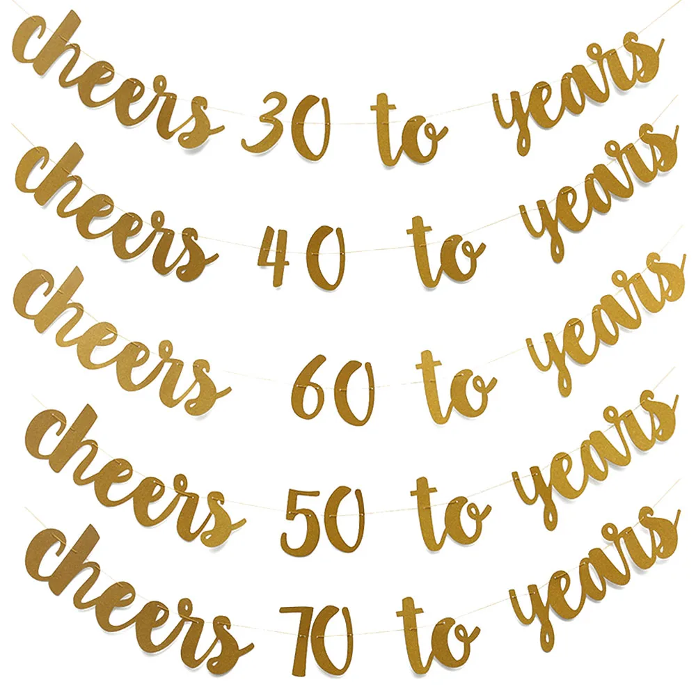 

1 Set Hot Sale Gold Glitter "cheers to 30/40/50/60/70 years" Celebration Birthday Party Banner Garland Wedding Party Supplies