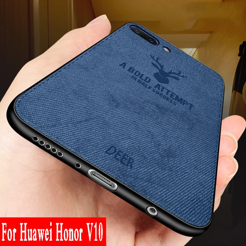 For Huawei honor V10 case fabric pattern back cover silicone soft edge shockproof business coque for huawei view 10 |