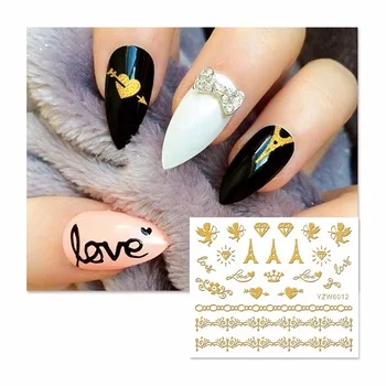 WUF 1 Sheet Hot Gold Heart Eiffel Tower Designs Nail Stickers Beauty Nail Art 3D Decal Decorations Sticker On Nails Accessories