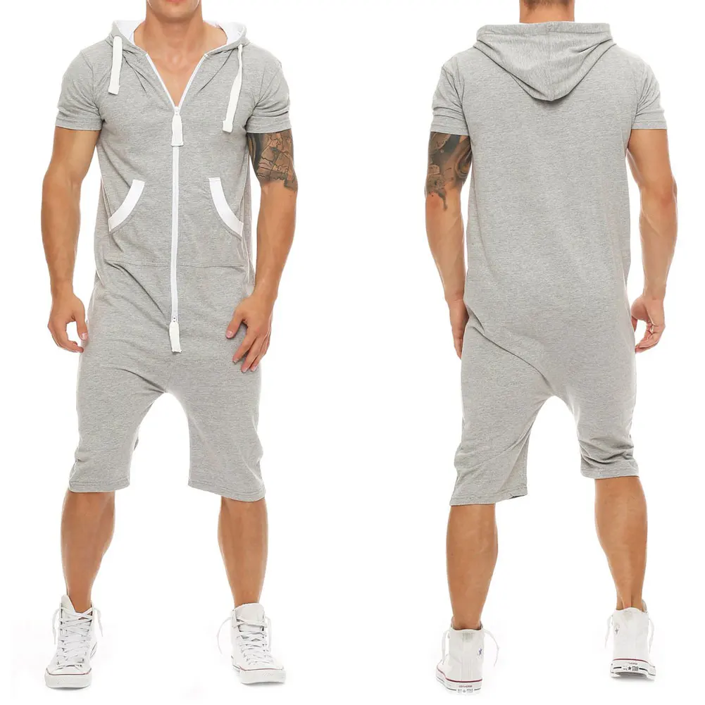 HIRIGIN Stylish Men Short Sleeve Romper Casual Jumpsuit Hooded One Piece Playsuits Wear Sets