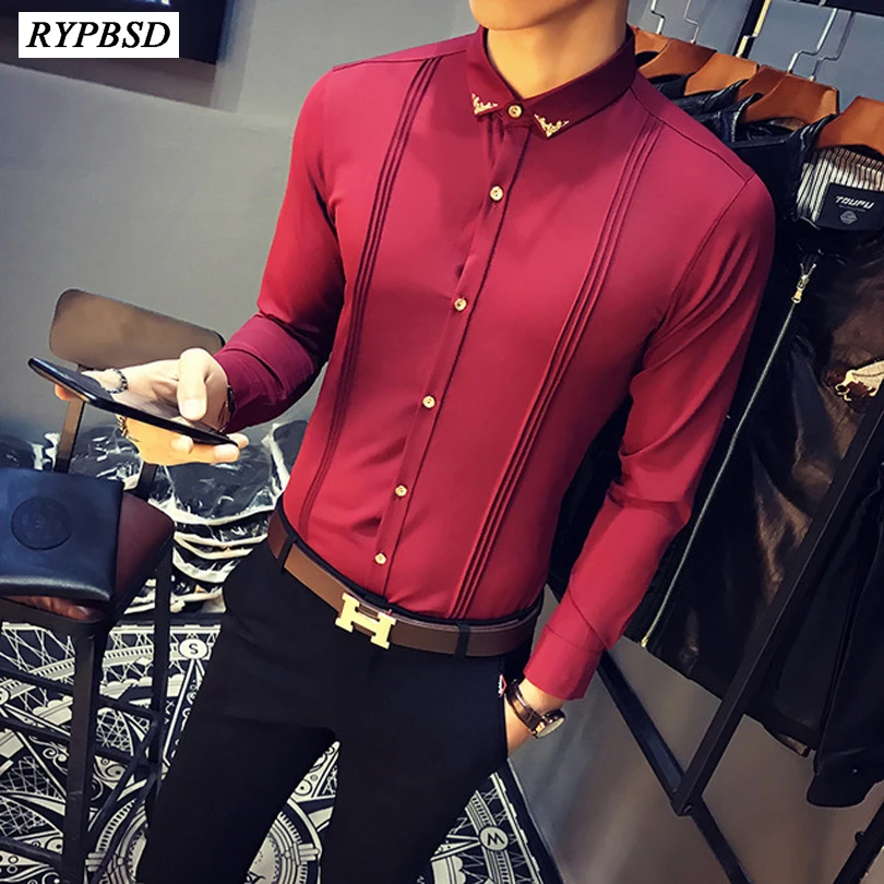 Для мужчин платье рубашка Slim Fit Марка Для мужчин Сорочки для жениха Бизнес Рубашки для мальчиков мужской 2018 Новый Повседневное модные