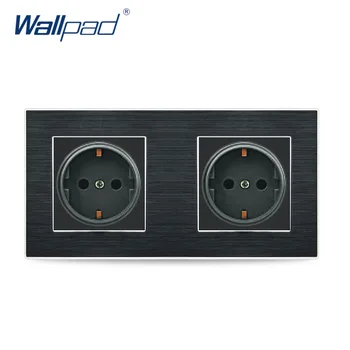 

Double EU 2 Pin German Socket Wallpad Luxury Satin Metal Panel Double EU 16A Electric Wall Power Socket Electrical Outlets