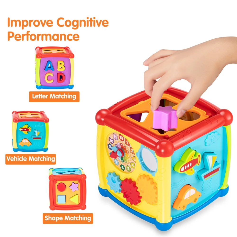 Tumama Multifunctional Musical Toys Toddler Baby Box Music Activity Cube Gear Clock Geometric Blocks Sorting Educational Toys
