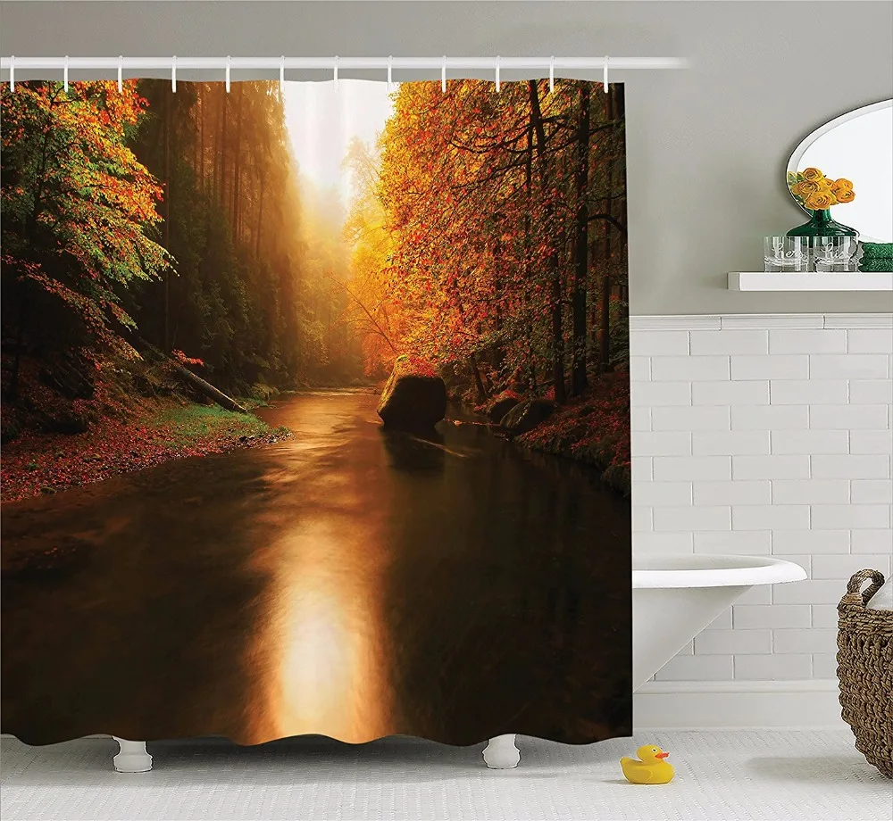 High Quality Arts Shower Curtains Natural forest sunset river