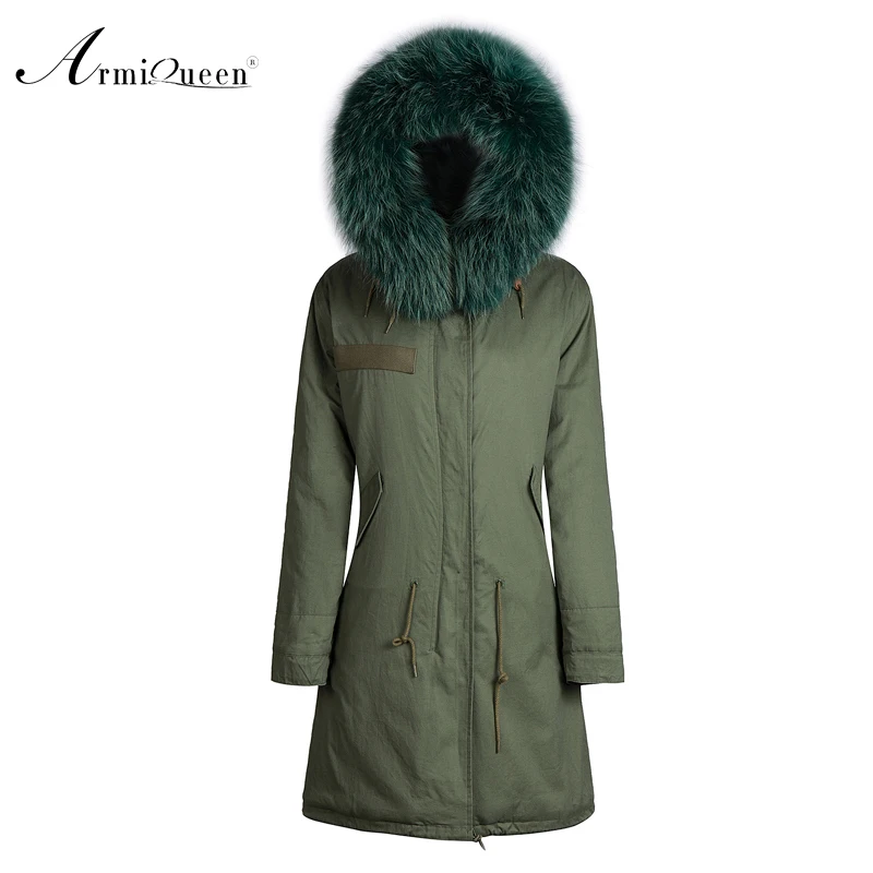 Mr mode parka echt vossenbont Mrs fur jacket unisex kleurrijke kraag groene jas