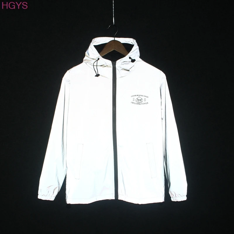 2017 men's 3M reflective jackets Printing fashion hooded casual glance coat3m reflective jacket