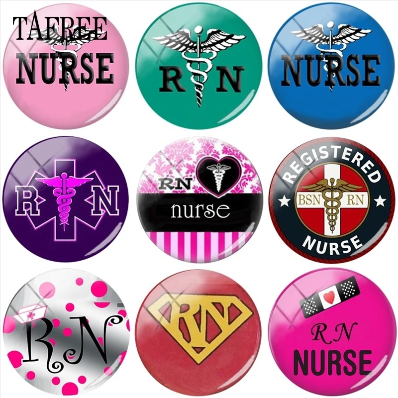 

TAFREE 25mm DIY Glass Cabochon Dome RN LVN SN Nurse Medical Scepter Picture for Keychain Necklace Charms DIY Jewelry