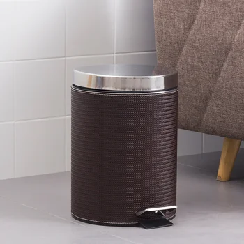 

Round trash can foot pedal stainless steel home bedroom bathroom fashion with cover large paper basket 8L wx10191652