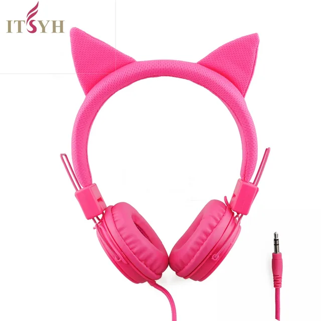 Portable Universal 3.5mm Music Headset HIFI Headphone Pink Fabric cute