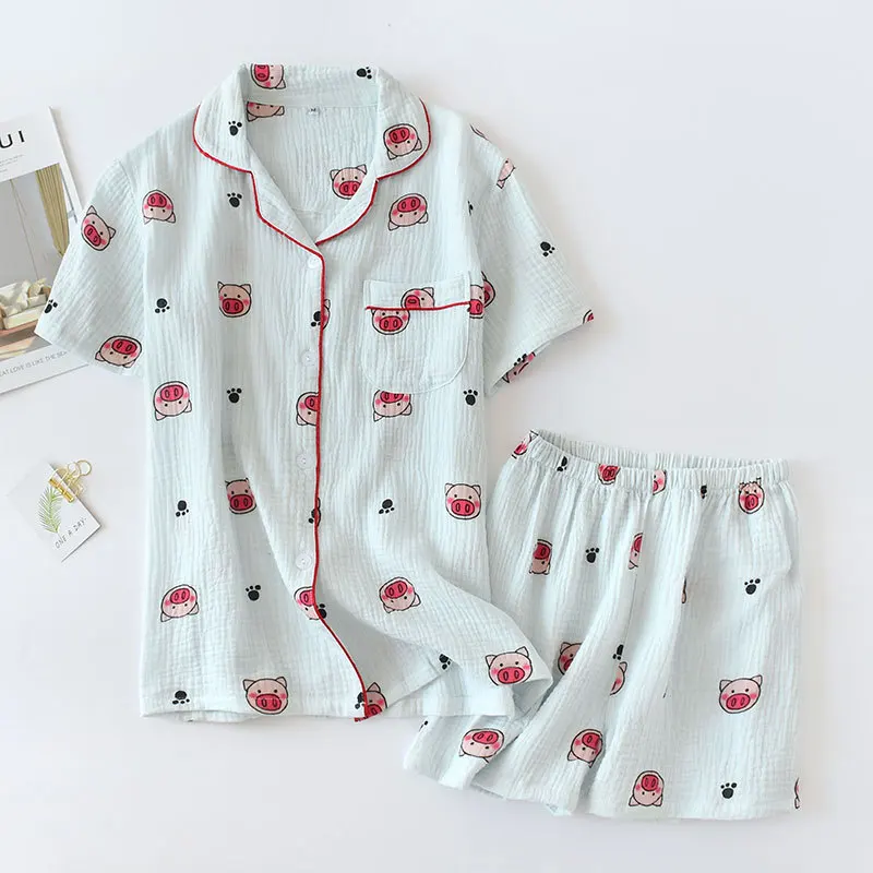 Новинка, милая Хлопковая пижама со Свинкой, женские шорты, пижамные комплекты, японская повседневная одежда с коротким рукавом, Корейская Милая женская домашняя одежда