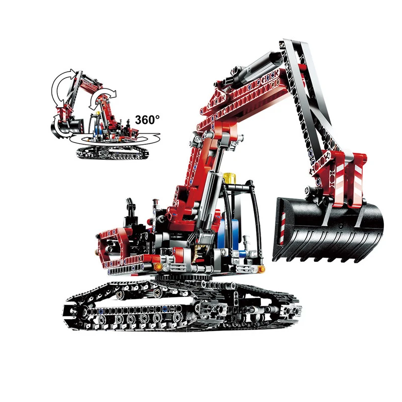 

In stock Technic Series 760Pcs Red Excavator Model Building Blocks Brick Gift For Children gift Toys Compatible with Legoings