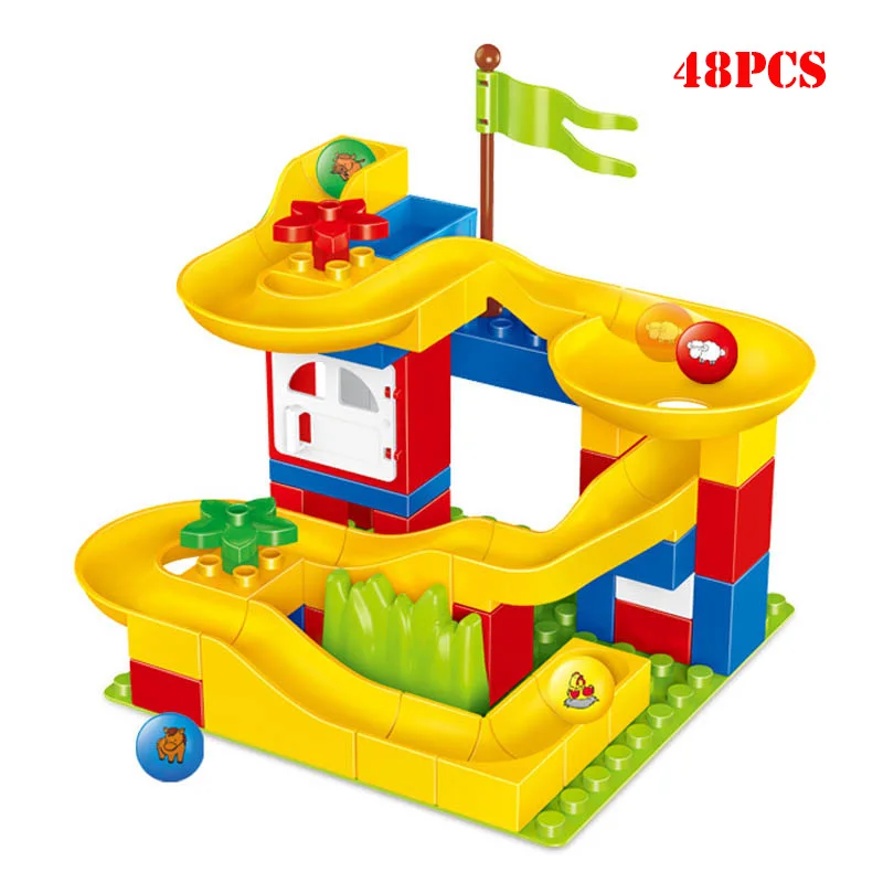 Colorful Race Run Maze Ball Track Big Size Building Blocks Compatible Duploe City Construction Bricks Kids Children Toys Gifts | Игрушки и