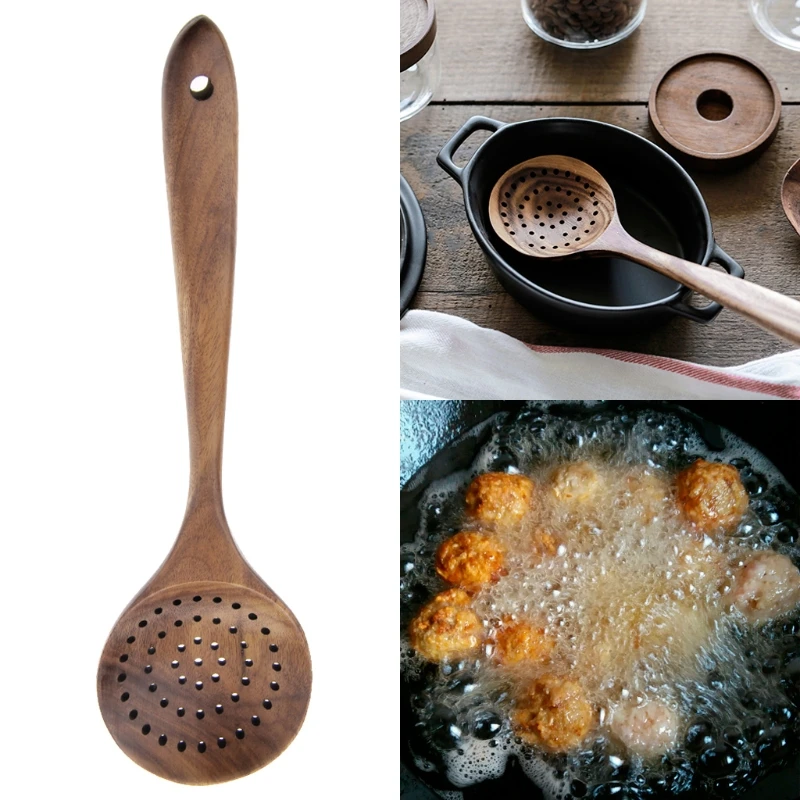 

Long Handled Strainer Spoon Wooden Skimmer Utensils Cooking Tools