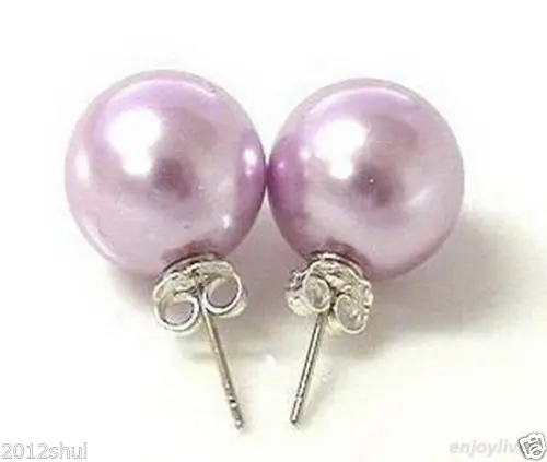 

FREE SHIPPING HOT sell new Style >>>>Beautiful 10mm Purple Shell Pearl Solid sterling Silver Stud Earrings