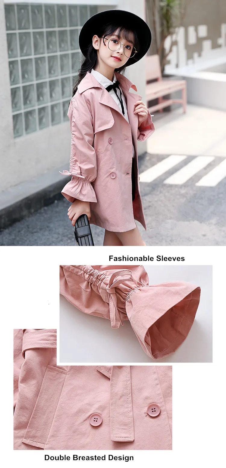 new style girls clothes teens windbreaker children long outfit coat princess trench coats 07